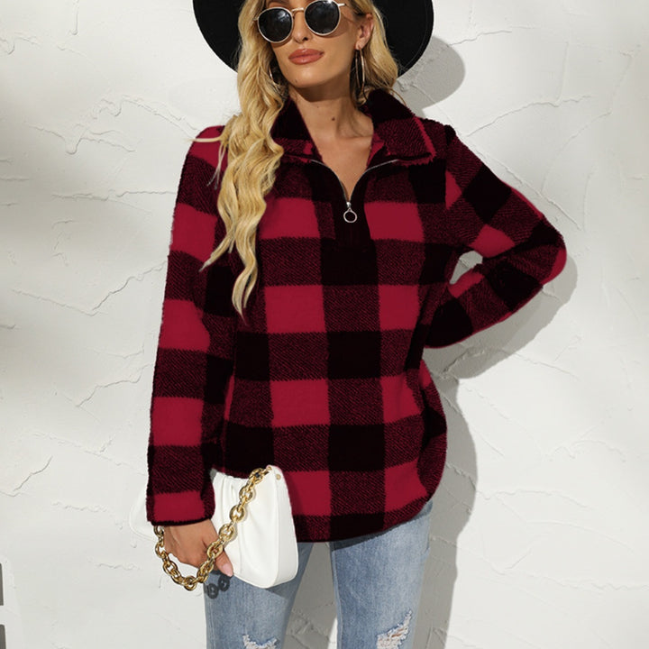 Plaid Half Zip Long Sleeve Sweatshirt