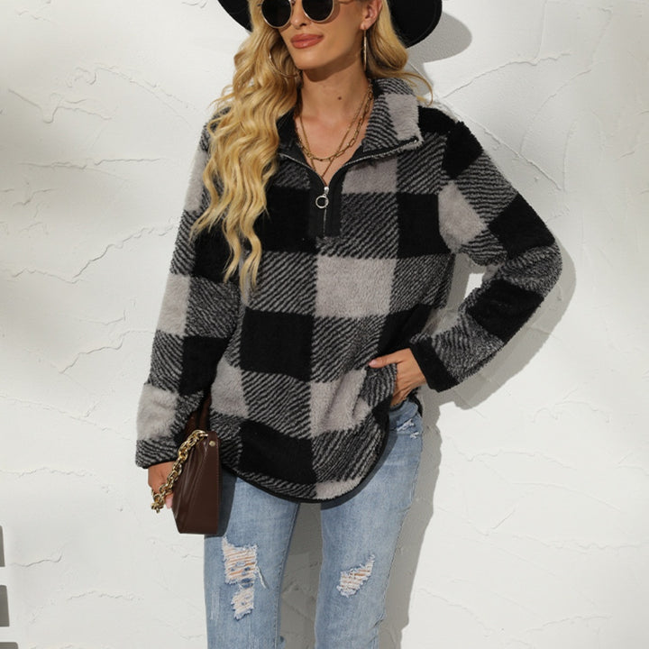 Plaid Half Zip Long Sleeve Sweatshirt