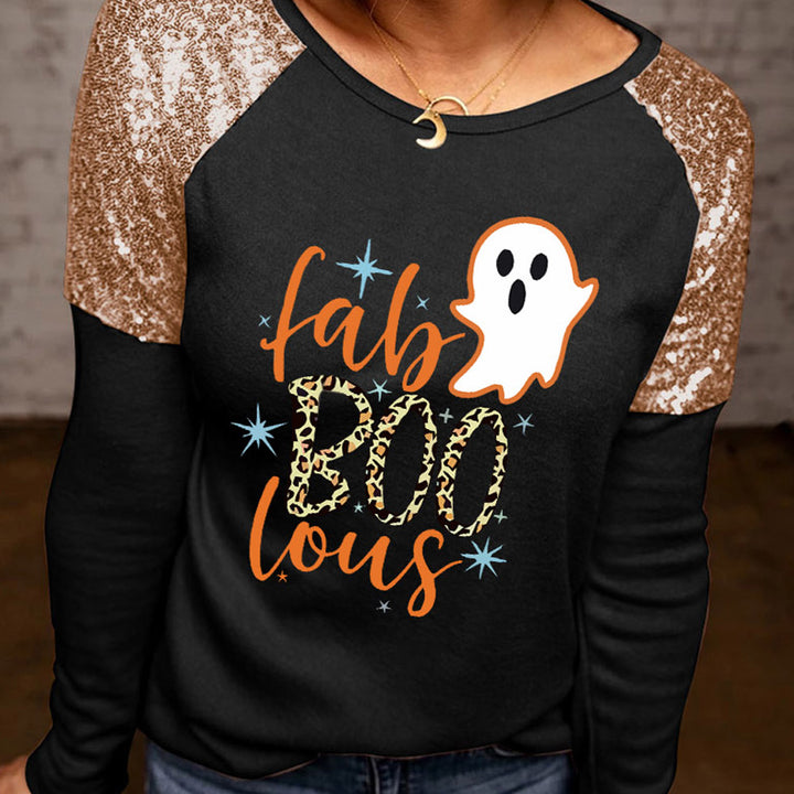 Ghost Graphic Sequin Long Sleeve T-Shirt