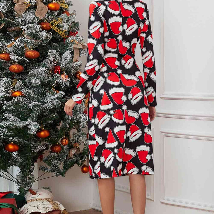 Christmas Element Print Long Sleeve Dress