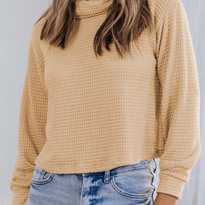 Waffle-Knit High Neck Top