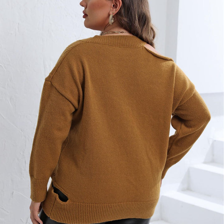 Plus Size Cutout V-Neck Sweater