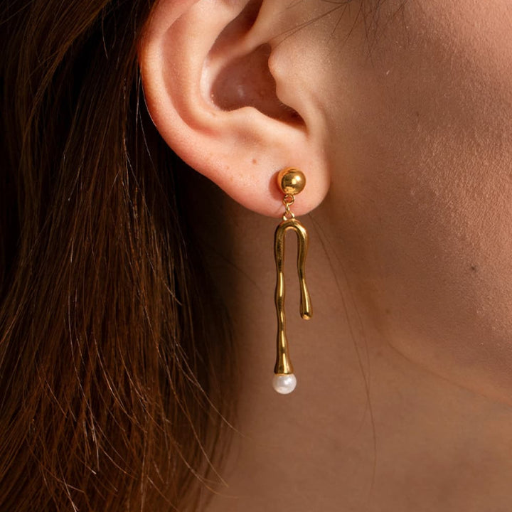Synthetic Pearl 18K Gold-Plated Dangle Earrings