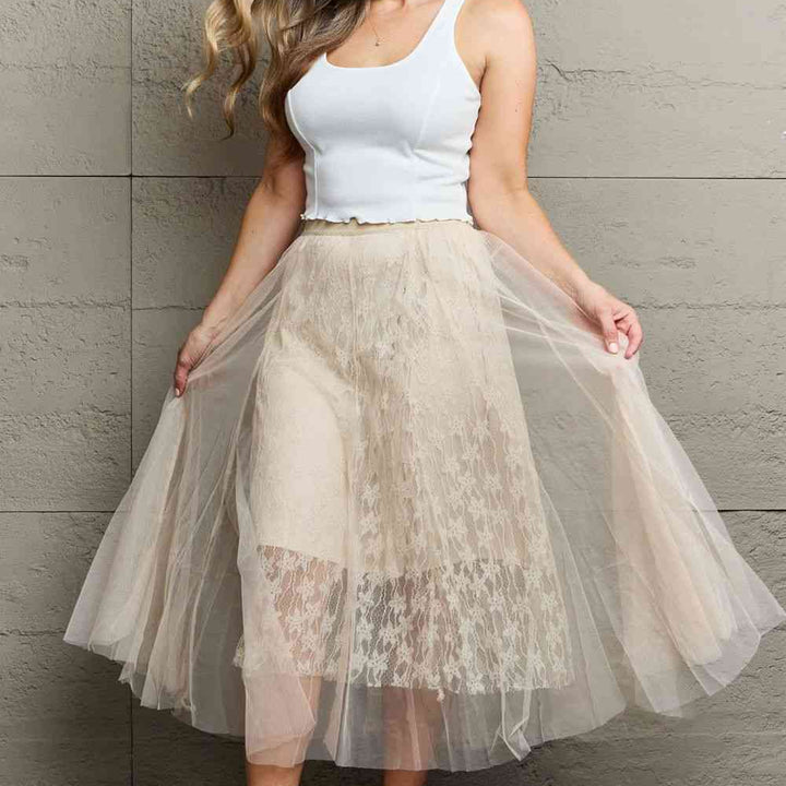 Ninexis Lace Flowy Midi Skirt