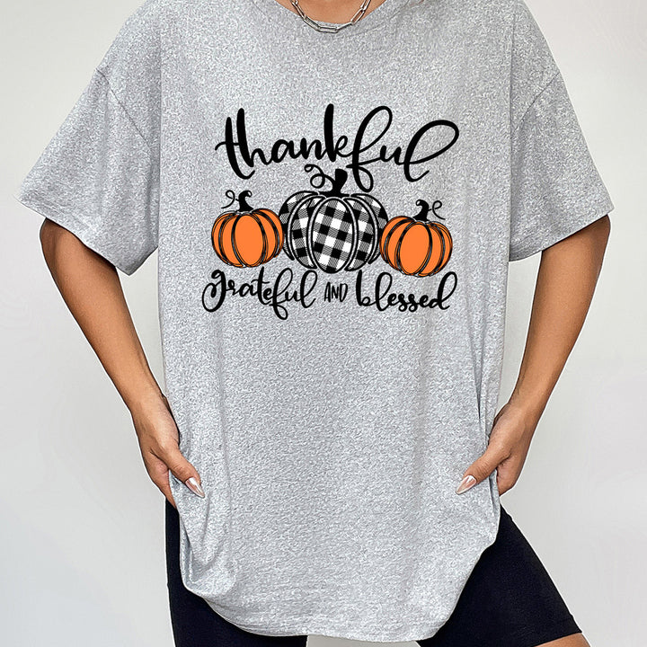 Round Neck Short Sleeve Fall Season Graphic T-Shirt