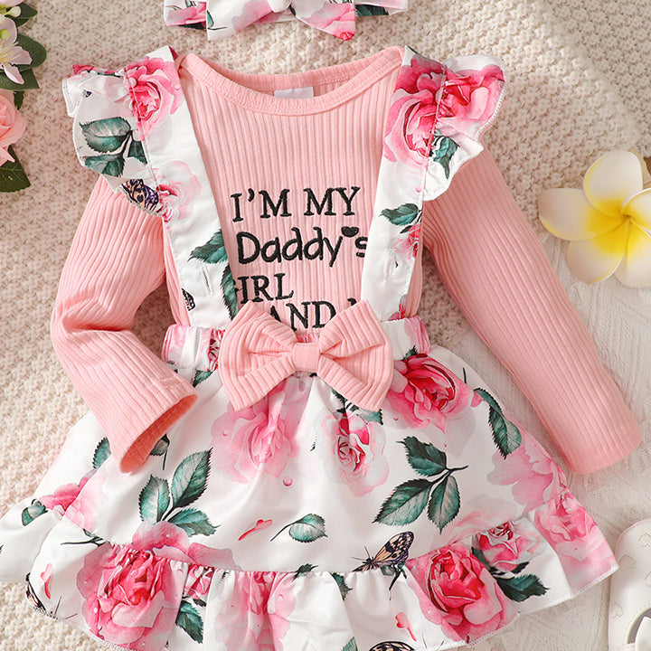 Round Neck Long Sleeve Top and Printed Dress Set