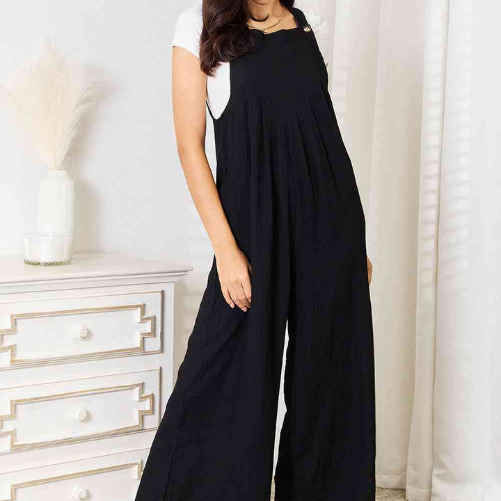 Double Take Full Size Wide Leg Overalls with Pockets