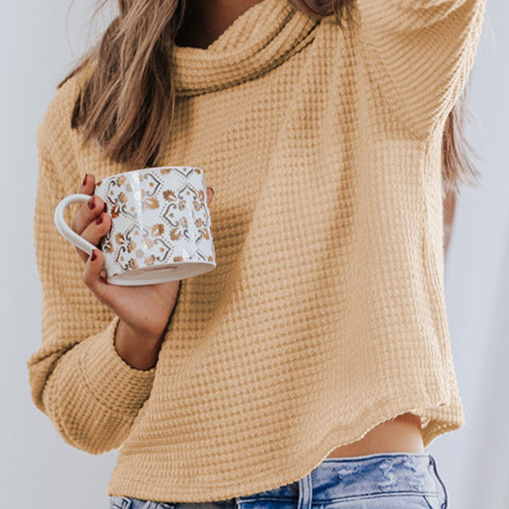 Waffle-Knit High Neck Top