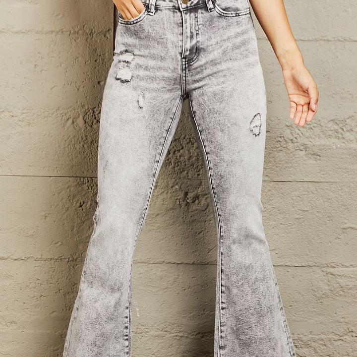 BAYEAS High Waisted Acid Wash Flare Jeans